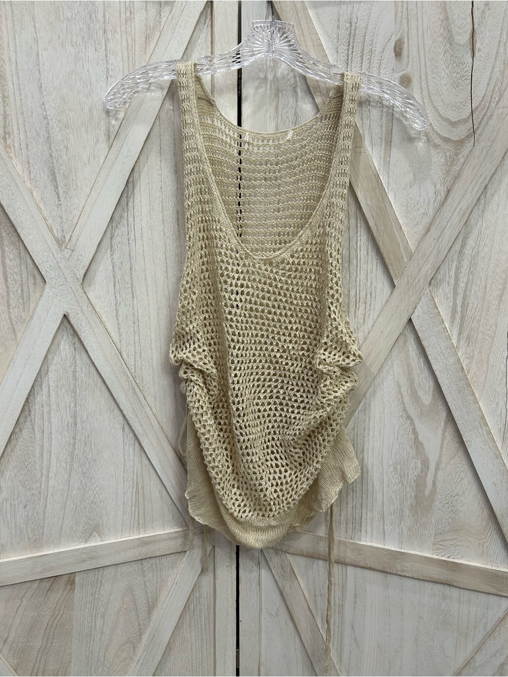 Open Knit Beach Tank Top in Light Beige